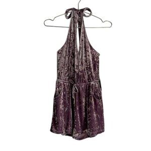WET Swimwear Velvet Halter Romper Swim Cover Up in Purple - M